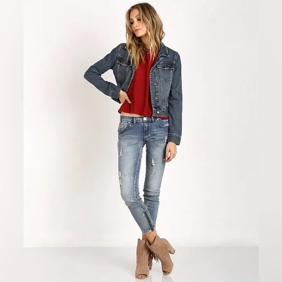 Free People Fitted Denim Jacket Indigo Size Extra Small XS - Picture 5 of 15